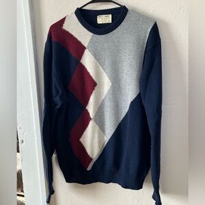 Jeff Lamb Men’s Large Argyle Crewneck Sweater in Navy, Gray, and Red